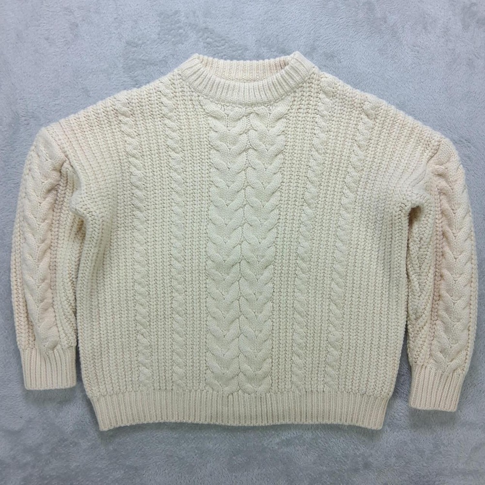 Womens Cream Cable Knit Chunky Sweater Small Cozy Fisherman Style 2506103704277
